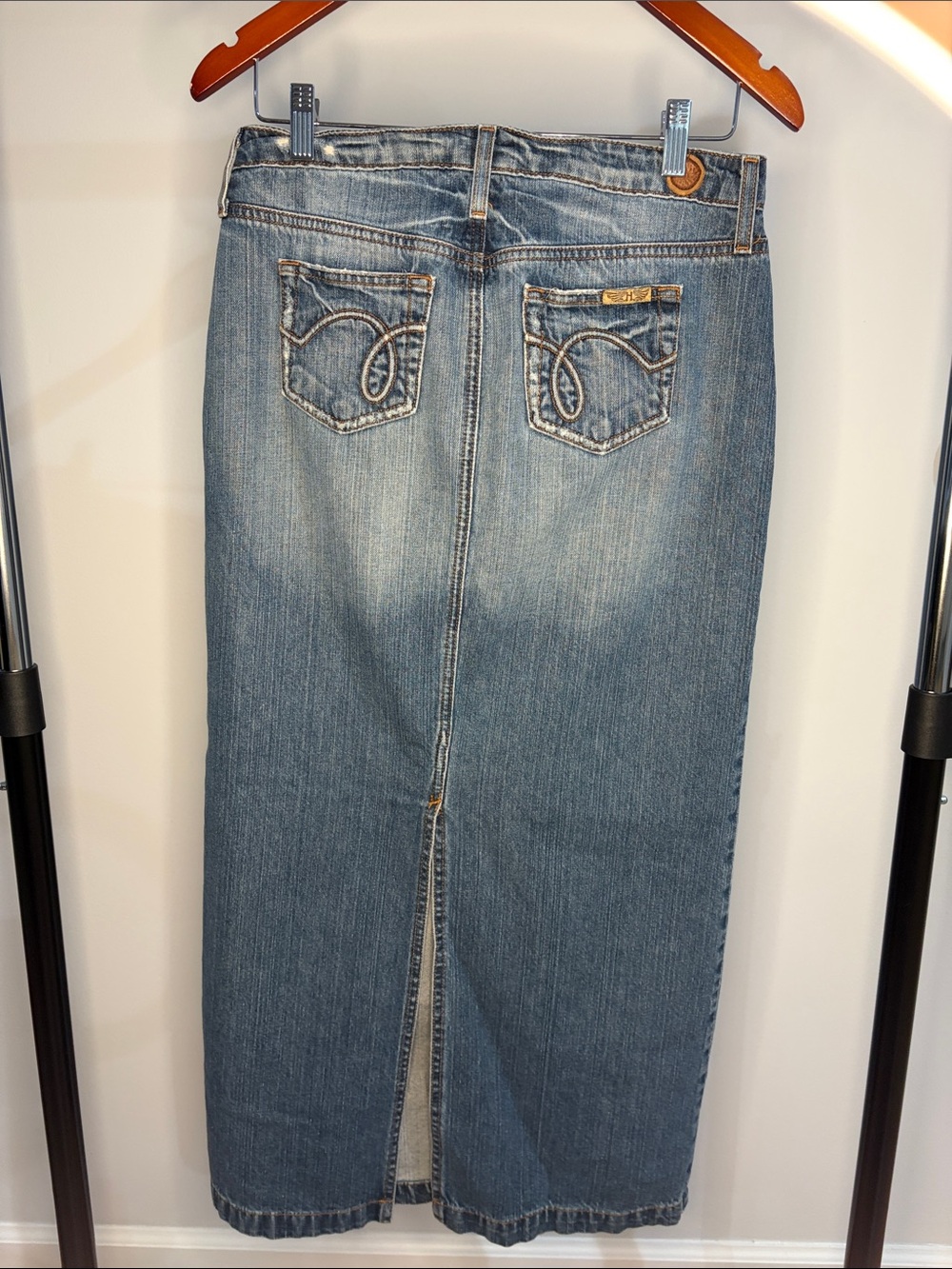 Straight Leg Blue Denim Skirt - Women's Classic Mid Wash